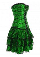 Grenn Lace Overbust Corset, Skirt, and Thong