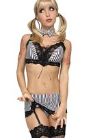 Striped Lacy Top, Thong, and Garter Belt Set