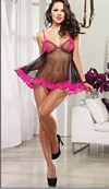 Hot Pink See-Through Babydoll Set with Split Cups