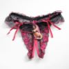 Flower Embroidered Crotchless Panties, Hot Pink
