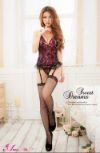 Camisole with Garters, Open Back Panties, and Stockings
