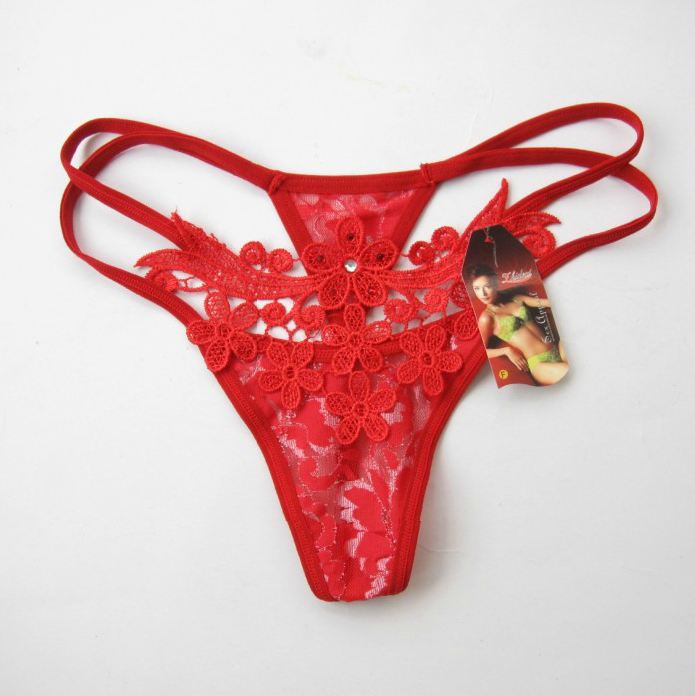 Flowery Double-String Thong, Red