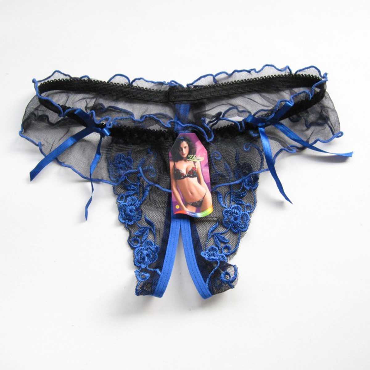 Flower Embroidered Crotchless Panties