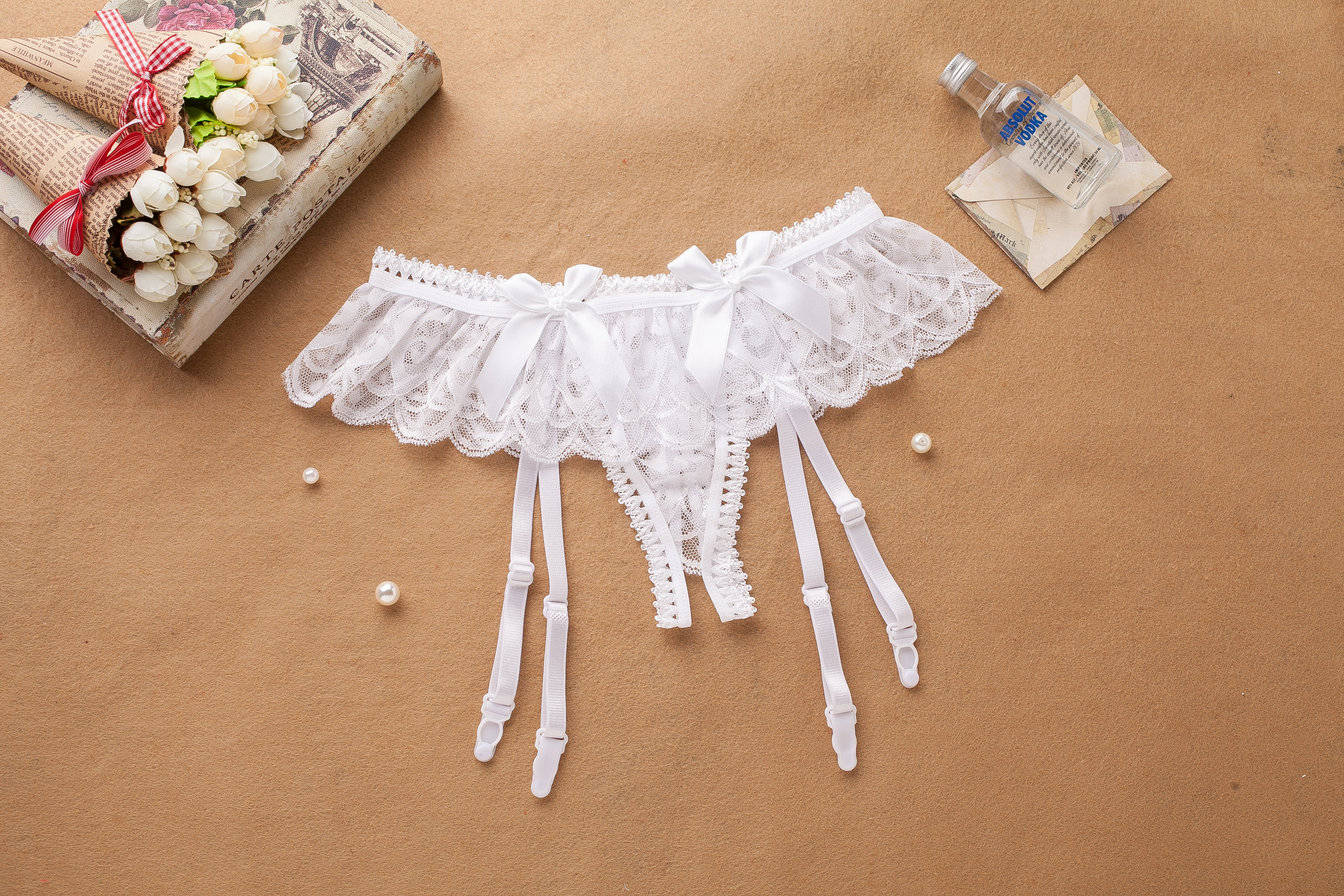 Lace Crotchless G-String with Garters
