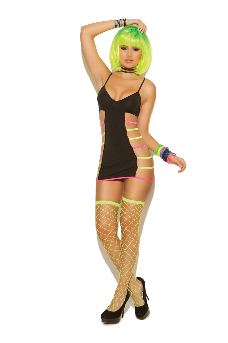 Minidress with Open Sides and Neon Straps (stockings not included)